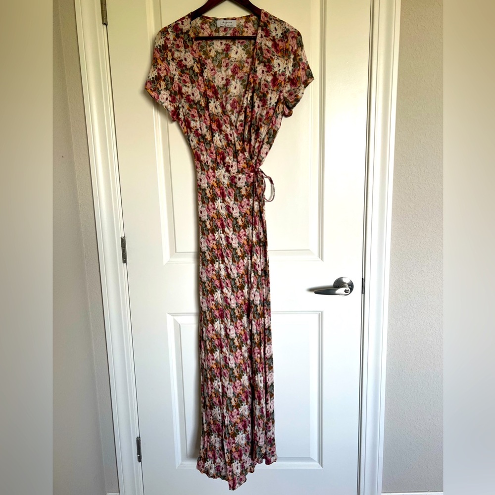 Auguste The Label Wild Rose Pink Dusty Floral Maxi Midi Wrap Dress US 6 - Picture 4 of 5
